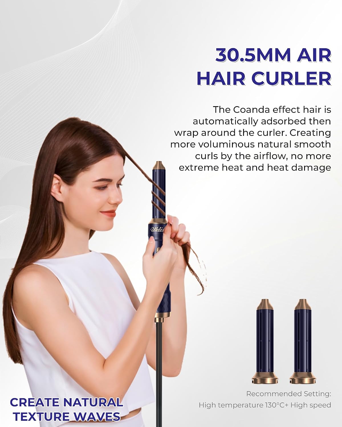 Detalle de UKLISS 6 en 1 Hairstyler : brosse chauffante brushing & boucleur à air chaud 1000 W (Blu)