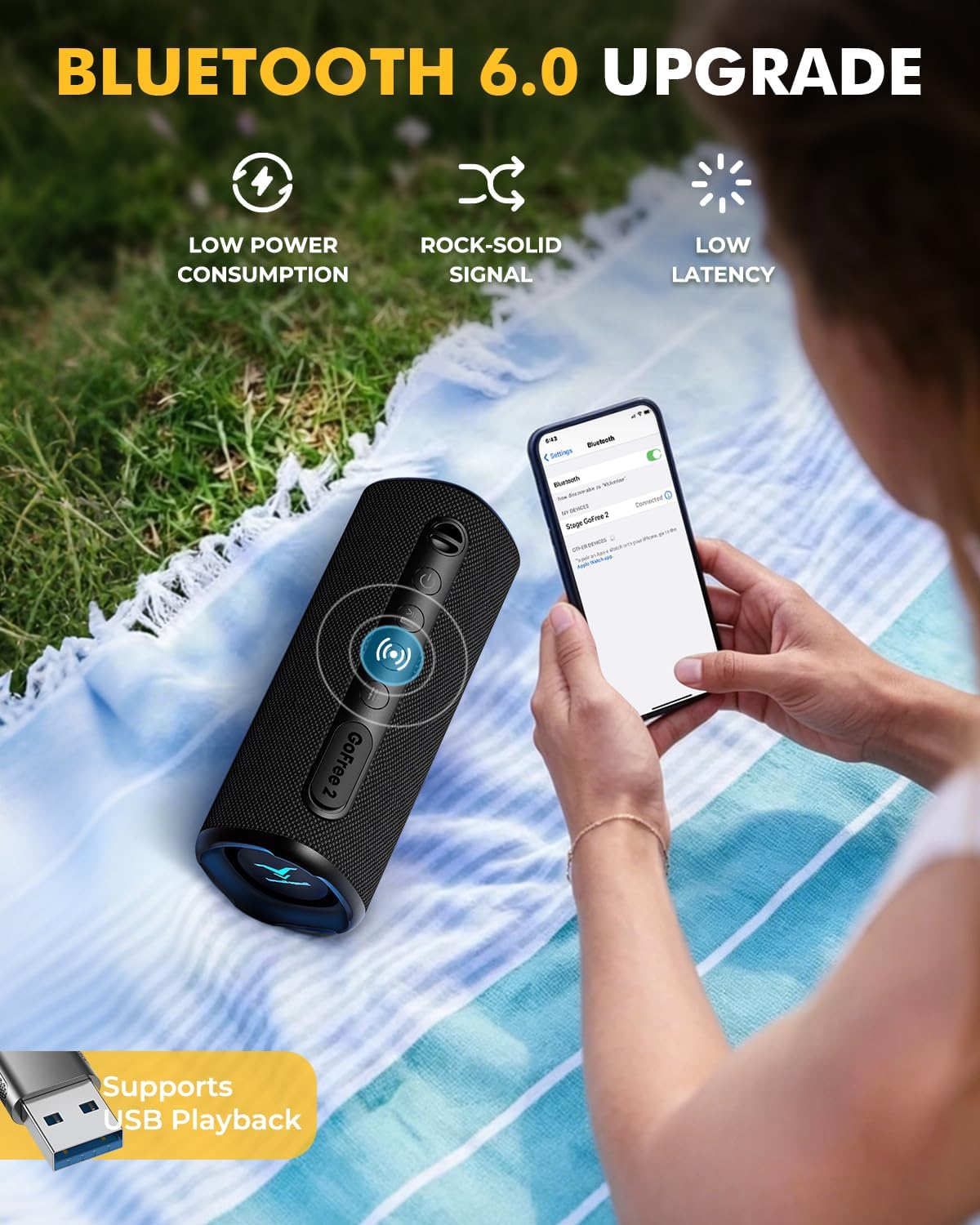 Detalle de StageSound Outdoor Bluetooth Lautsprecher „GoFree 2“ mit 40 W Peak, IP67, RGB & TWS Stereo