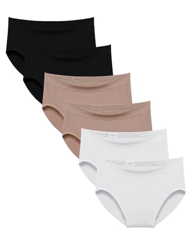 Detalle de Channo Bragas de Algodón y Bambú para Mujer, Talle Alto, Sin Costuras (Pack 6 Surtido L)