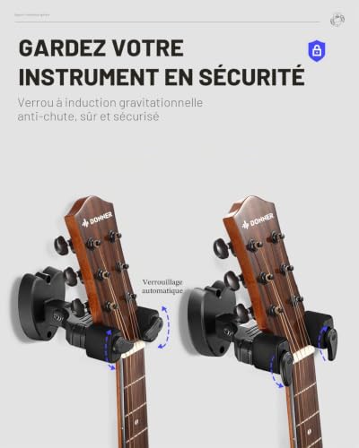 Thumbnail 4 de Donner Support Mural pour Guitare Noir — Porte-guitare mural automatique, pour toutes guitares