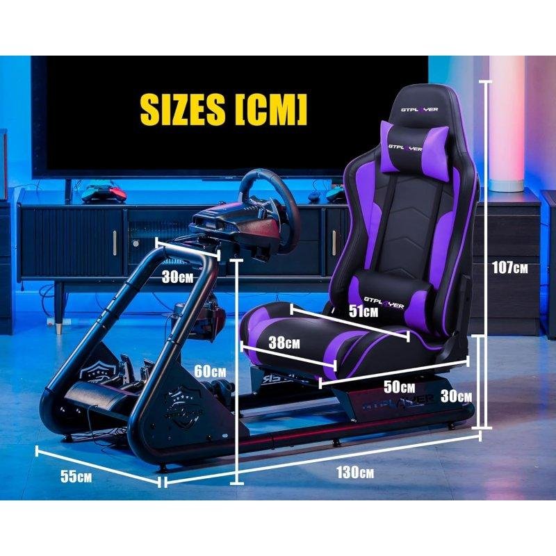 Detalle de Simulador de Carreras GTPLAYER con Altavoces y Soporte Ajustable – Violeta