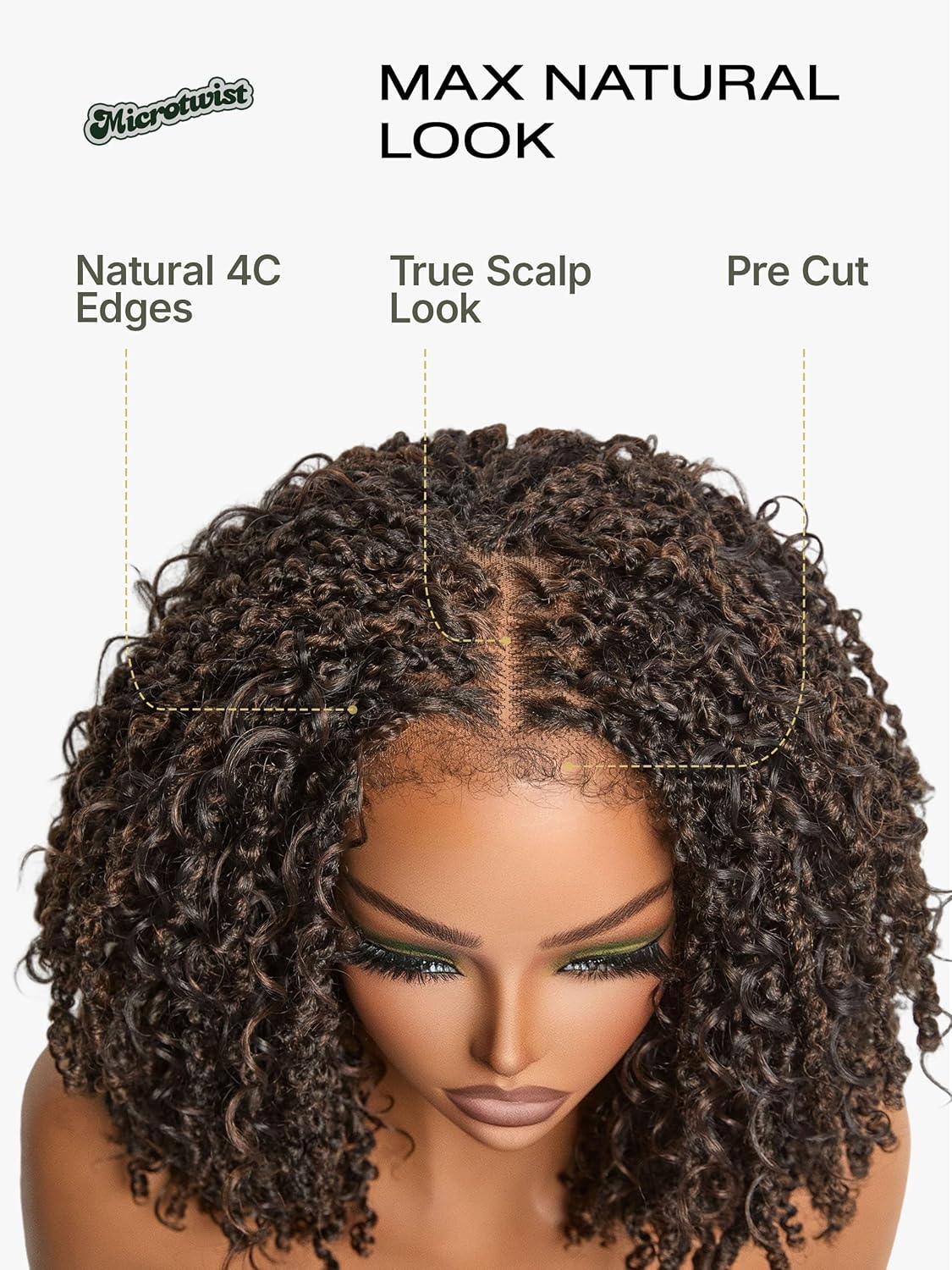 Detalle 2 de Frodio Veralux Fiber 12'' 11X4 HD Lace Frontal Wig — 200% Density, Glueless, Micro Twist Curly with Fluffy Hairs