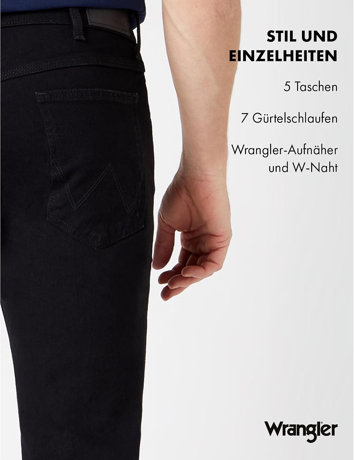 Detalle de Wrangler Herren Jeans Regular – Mid Waist, Regular Fit, Blau/Schwarz, Größe W30–W44, Länge 36