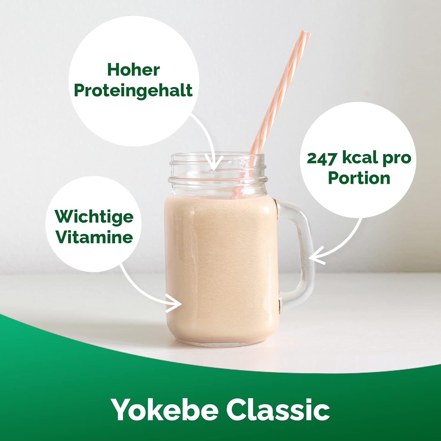 Detalle de YOKEBE Classic Diätshake zum Abnehmen (glutenfrei & vegetarisch) – Mahlzeitersatz mit hochwertigen Proteinen, 500 g