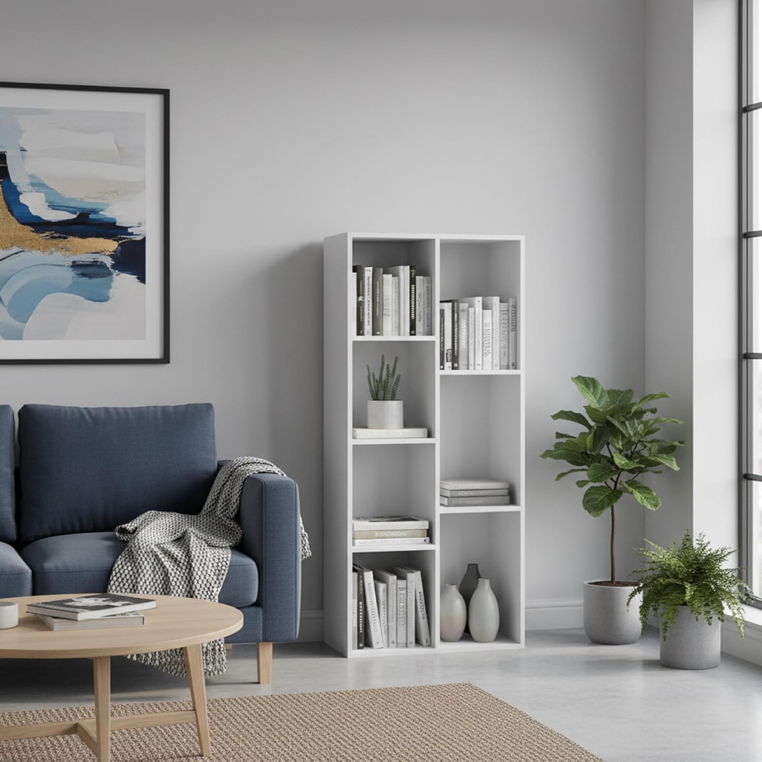 Detalle de Baroni Home Libreria a Cubi Componibile: Scaffale Modulare Bianco 7 Scomparti 24x50x106 cm