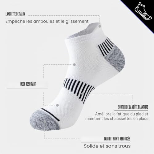 Detalle 2 de Niorasen Chaussettes de sport pour homme – 6 paires, courtes et rembourrées