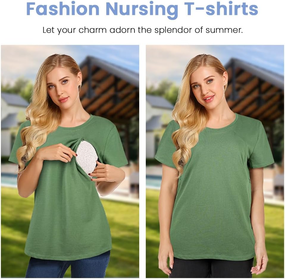 Detalle de Aolso Women's Nursing Shirt with Concealed Side Zip, Cotton Blend