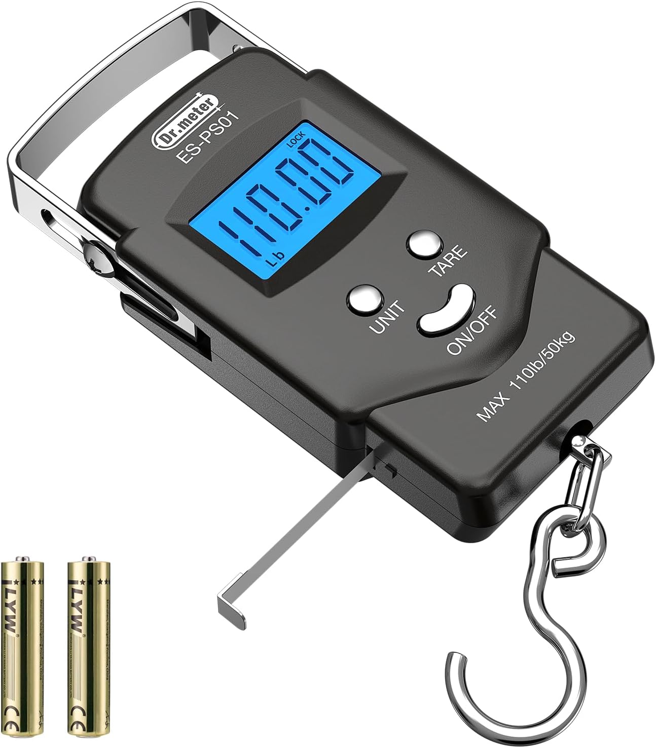 Dr.meter Fish Scale Luggage-Style Scale (110 lb) with Backlit LCD, Measuring Tape & Hook