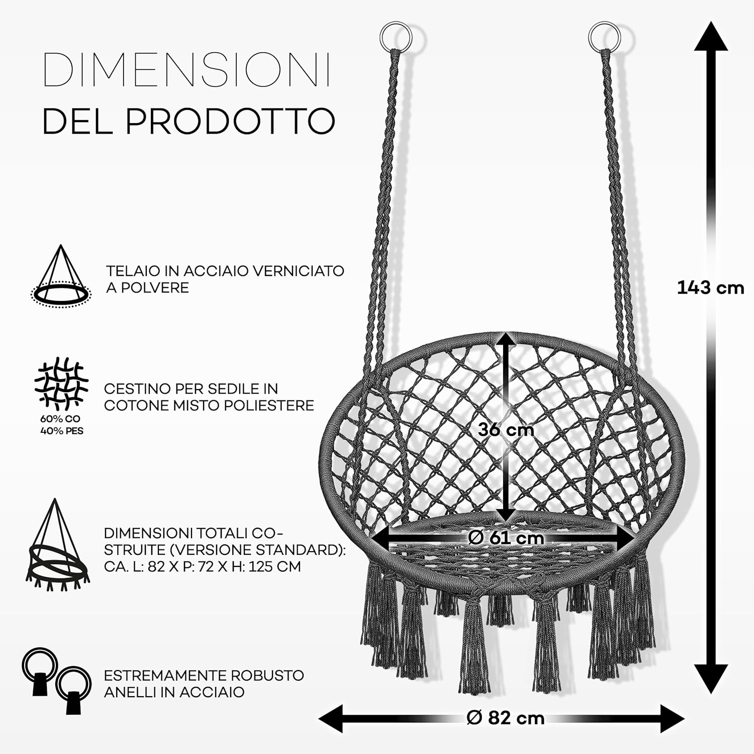 Thumbnail 4 de tillvex Poltrona sospesa con grande cuscino fino a 200 kg, da interno ed esterno