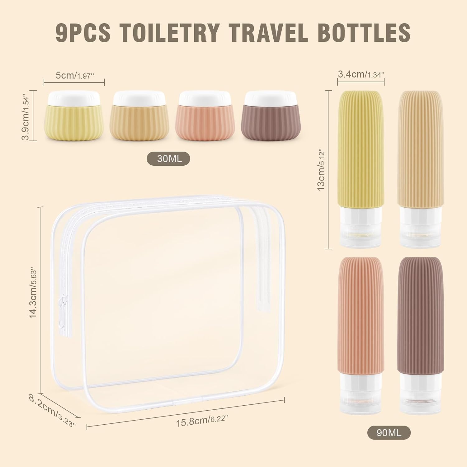 Detalle 2 de Maoweni Travel Bottles for Toiletries - 9 Pack Silicone Set