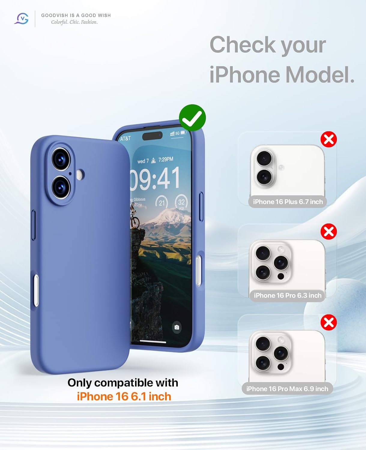 Detalle 2 de GOODVISH Funda 3 en 1 iPhone 16 Silicona Líquida 💙