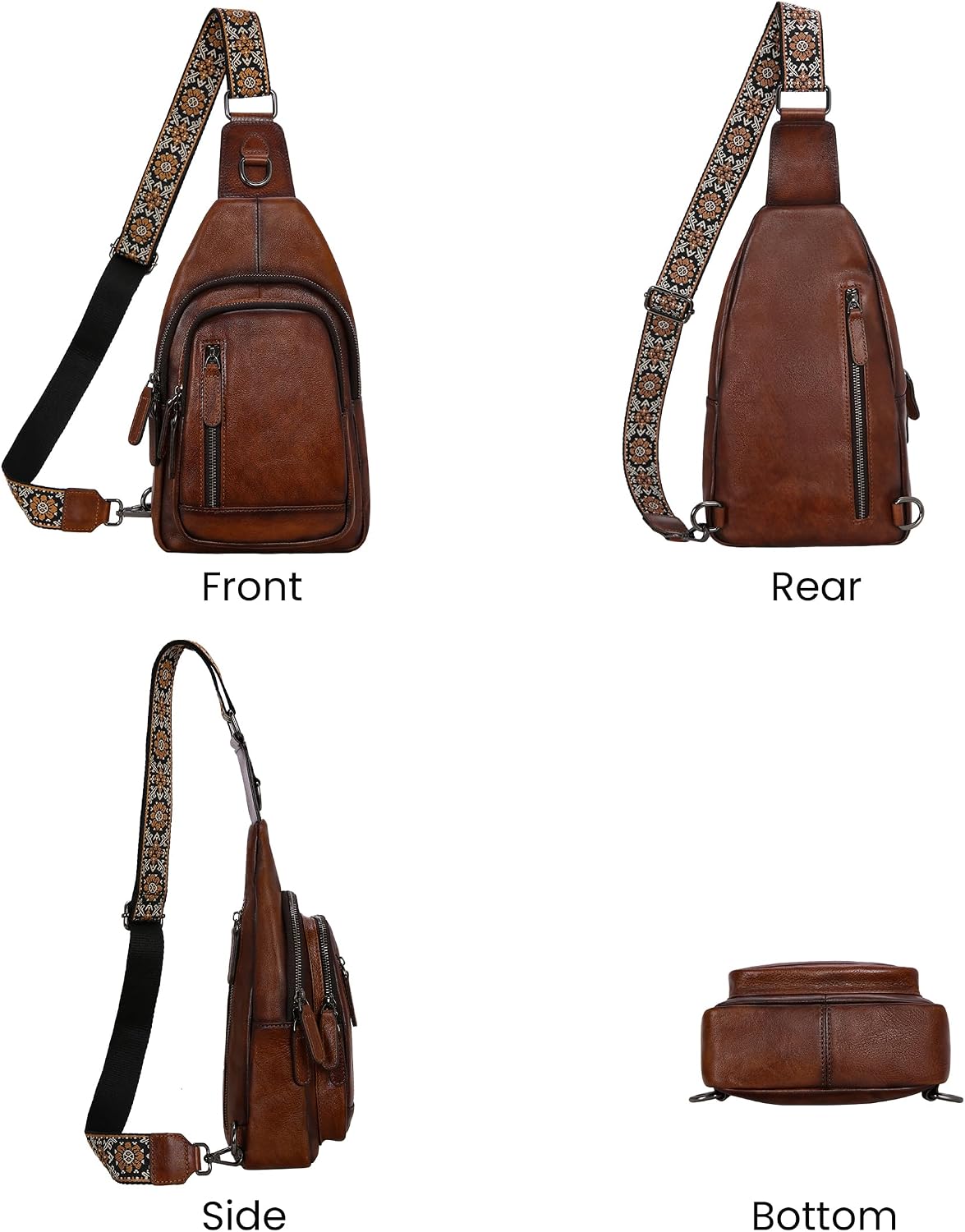 Detalle de HESHE Leather Sling Bag Genuine Leather