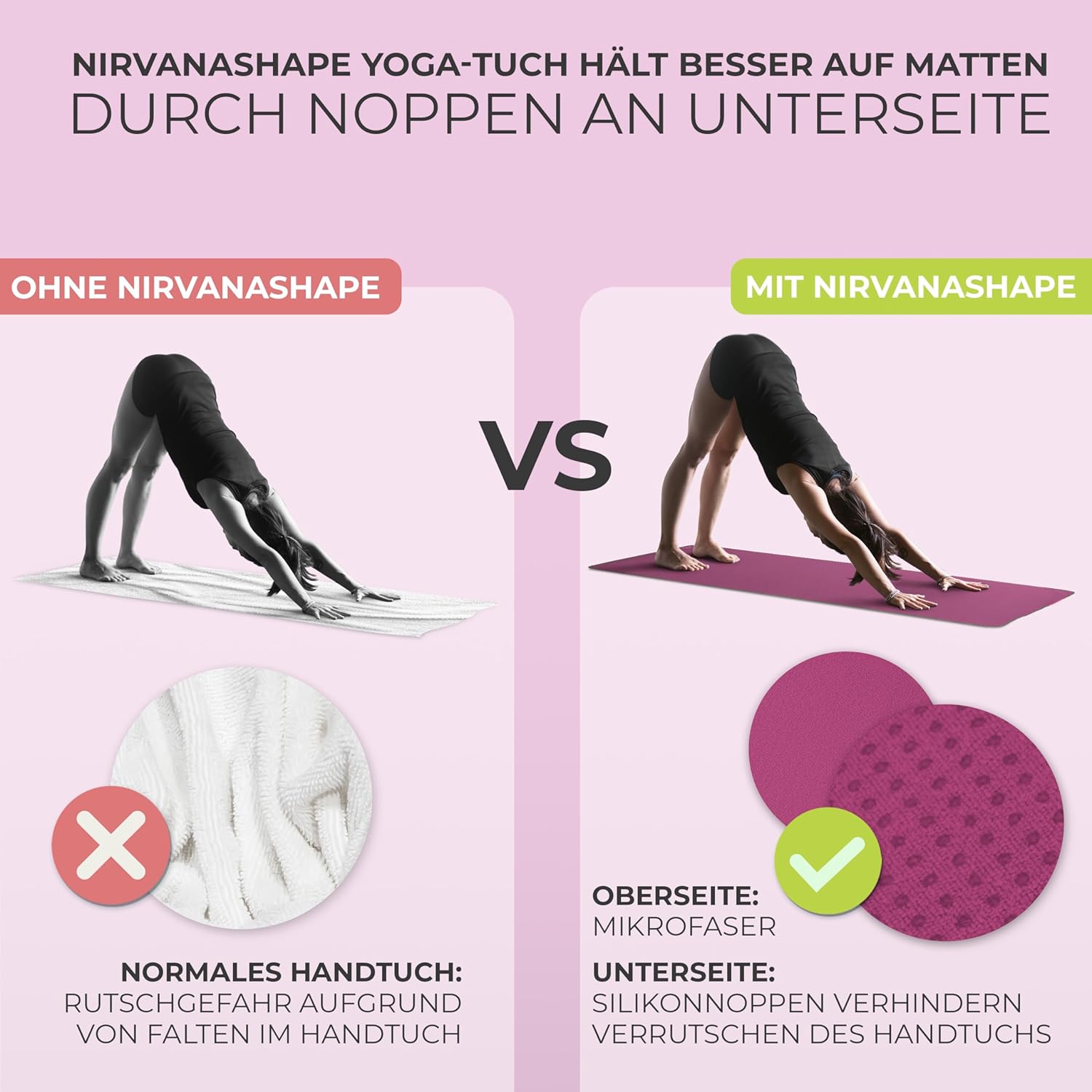 Thumbnail 1 de NirvanaShape Yoga Handtuch rutschfest (Hot-Yoga Towel) mit Antirutsch-Noppen, 185 x 63 cm
