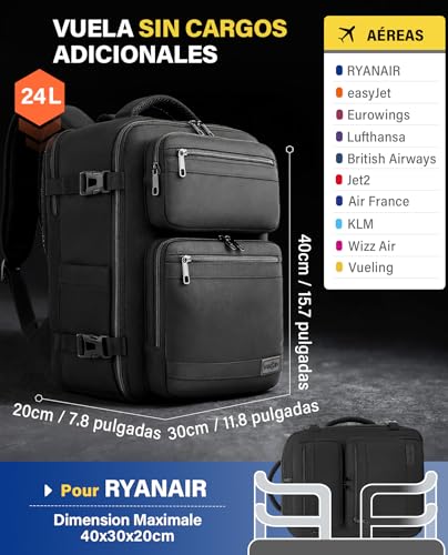 Detalle 2 de Mochila de cabina VANKEV 40x30x20 cm (24 L) para Vueling, Ryanair, EasyJet y más – 15,6