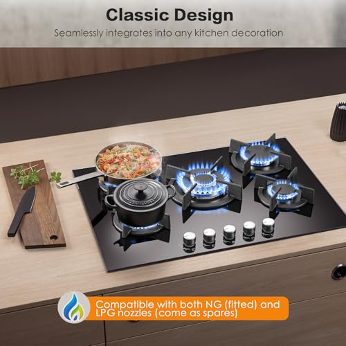 Detalle 2 de SNDOAS Piano Cottura 5 Fuochi 70 cm Nero – 10400 W, accensione elettronica e conversione GN/GPL