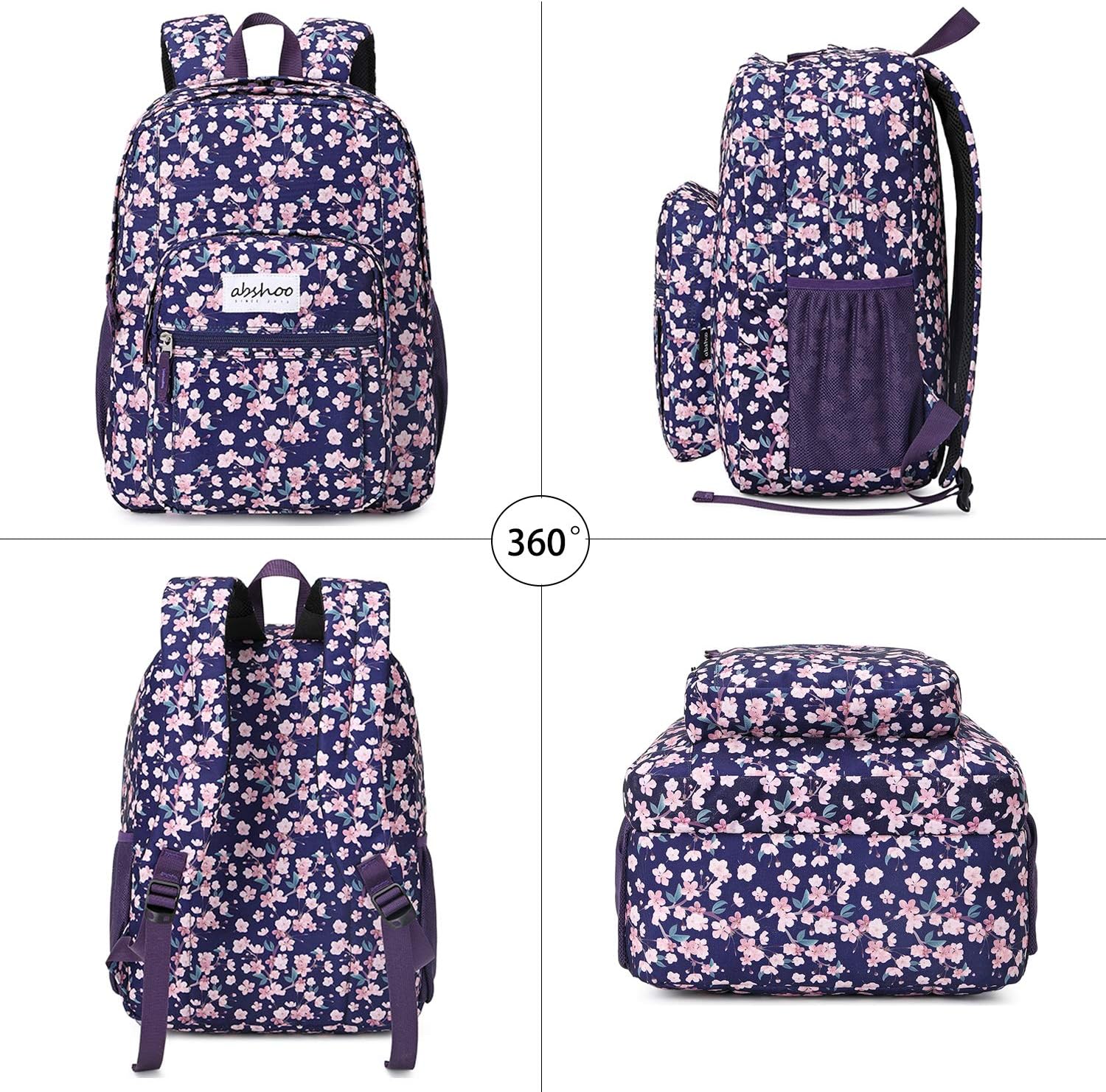 Thumbnail 1 de abshoo Floral School Backpack for College Teens — Water-Resistant, Dual Main Compartments (Floral Purple)