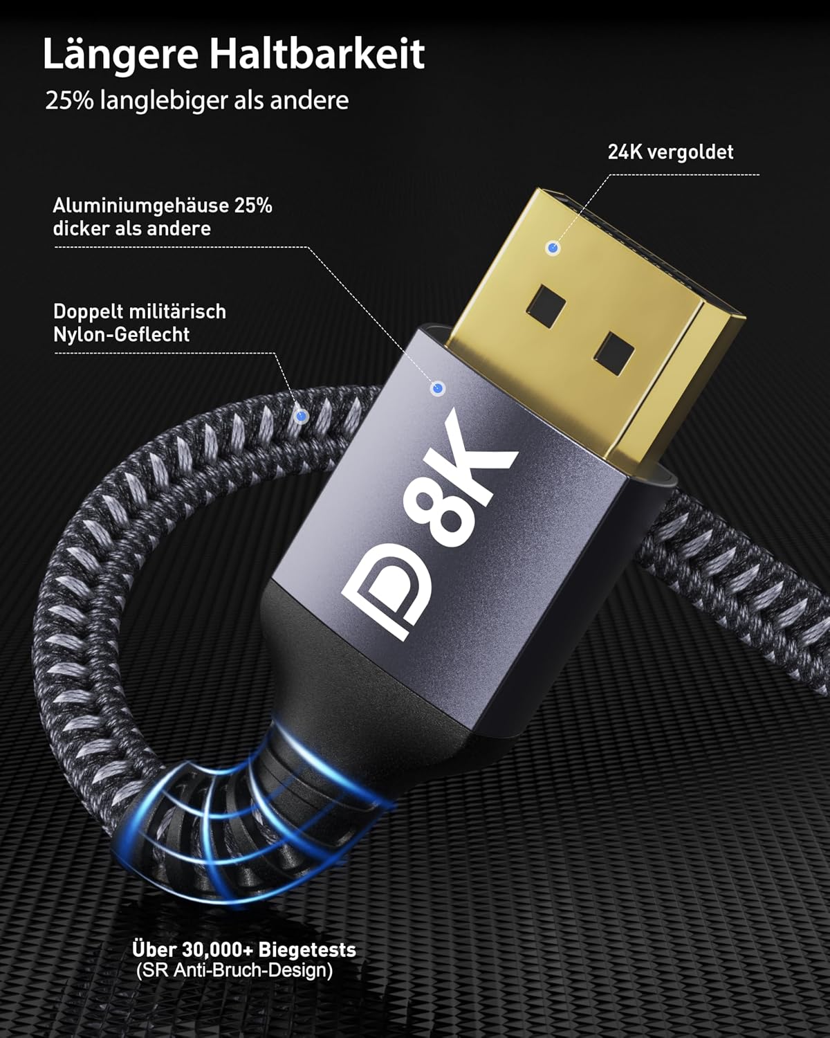 Detalle 1 de Stouchi DisplayPort-Kabel 1.4 240 Hz, 2 m