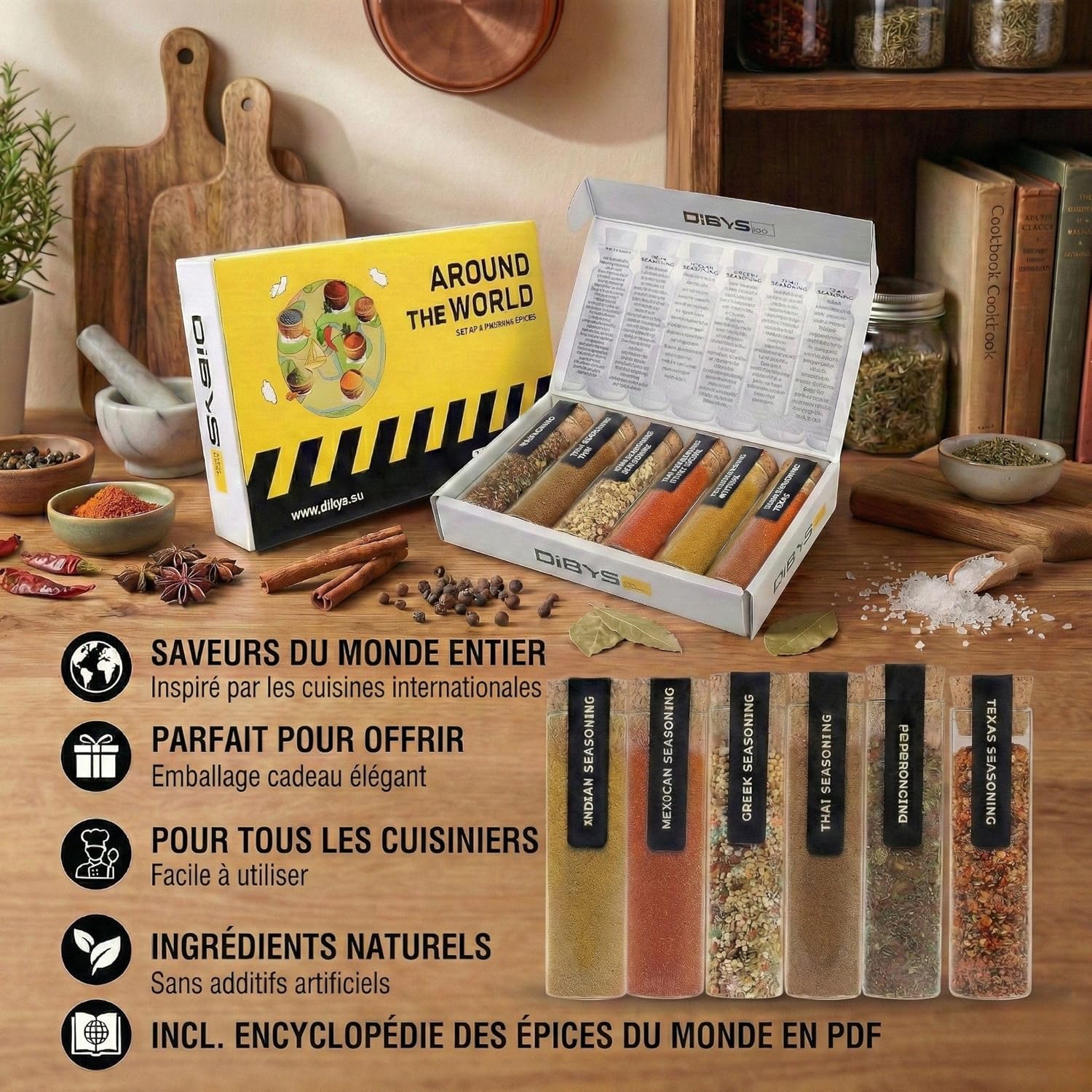 Thumbnail 2 de Coffret d’épices du monde DIBYS avec recettes incluses (Inde, Mexique, Grèce, Thaïlande & plus)