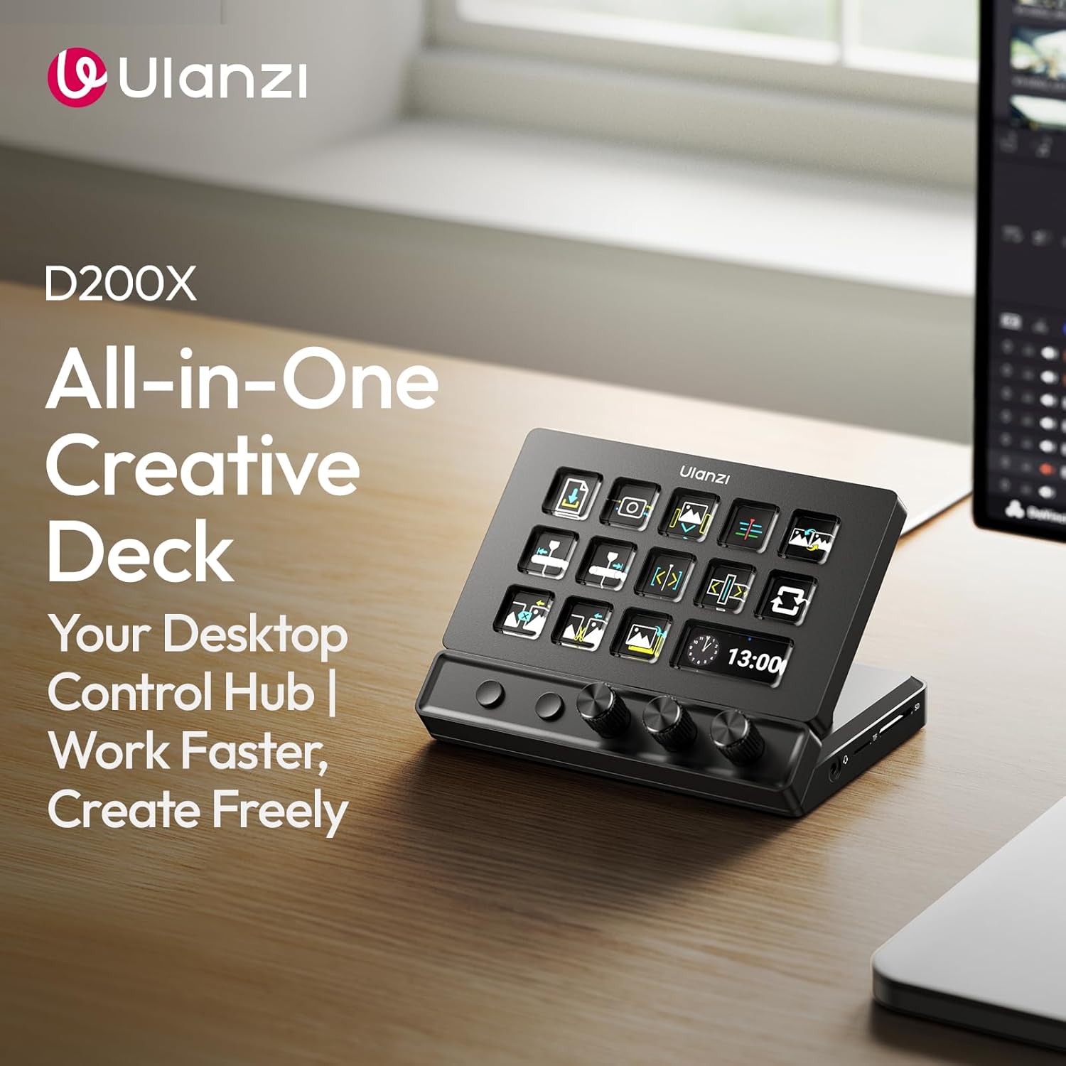 Thumbnail 1 de ULANZI D200X Flow Controller with 3 Knobs and 14 LCD Keys: 8-in-1 USB-C Hub for 4K HDMI Streaming, Editing, and Content Creation