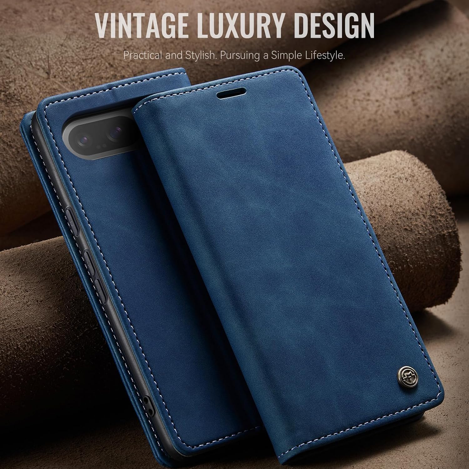 Detalle 1 de Samokor Leder-Flip-Hülle für Google Pixel 10 Pro 5G – Blau, Wallet-Stil mit Standfunktion