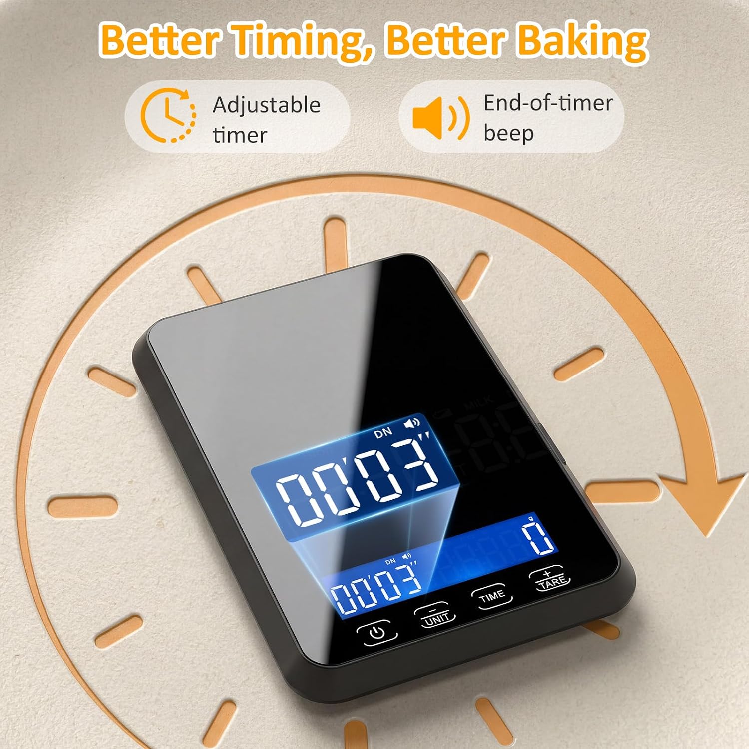 Detalle de Letron K300H Digital Kitchen Scale, 33 lb, Glass Platform, USB-C Charging