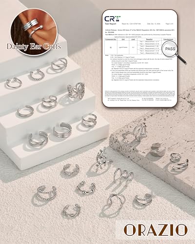 Detalle de ORAZIO 20er Ear Cuff Set – Damen Ohrmanschetten aus Kupfer, 14K-Goldbeschichtung, 3 Farben