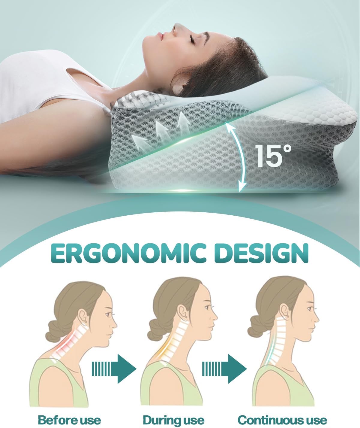Thumbnail 3 de Olutula Memory Foam Pillow for Neck Pain – Ergonomic Contour Support Pillow