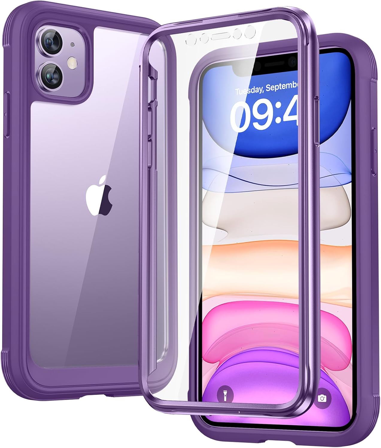 Detalle de Diaclara 360° Full Body Case with Built-in Screen Protector for iPhone 11 6.1 inch – Clear with Purple Accent