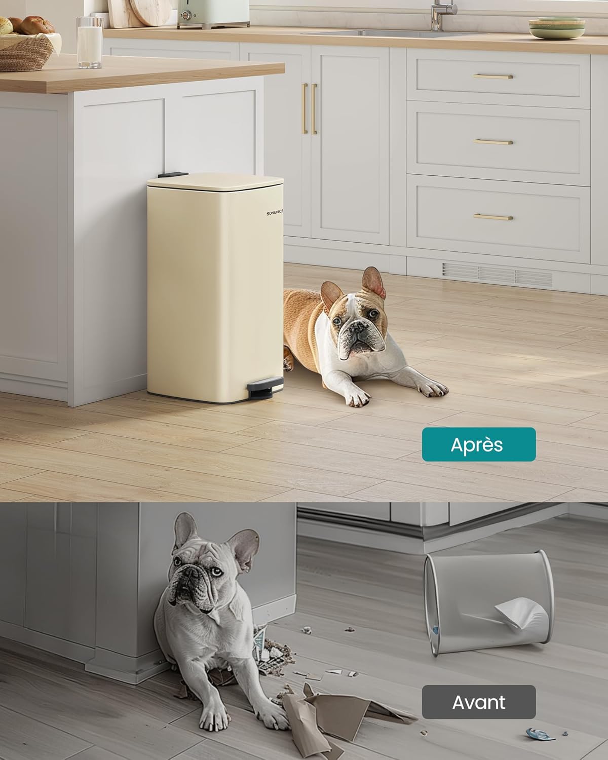 Thumbnail 2 de SONGMICS LTB593A02 – Poubelle de cuisine à pédale 30 L beige sable avec seau intérieur