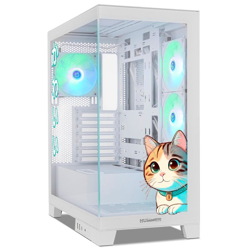 Detalle de Nox Hummer Glock ARGB Semitorre ATX con cristal templado – Blanca | Kawaii Edition