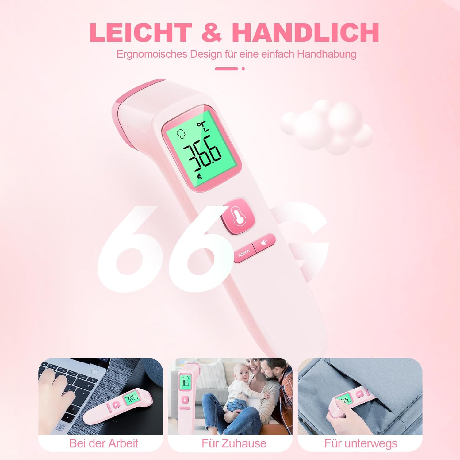 Thumbnail 6 de Fieberthermometer Kontaktlos von Viproud – Stirnthermometer mit 1-Sekunden-Messung, 35 Speicherwerte und Farbdisplay