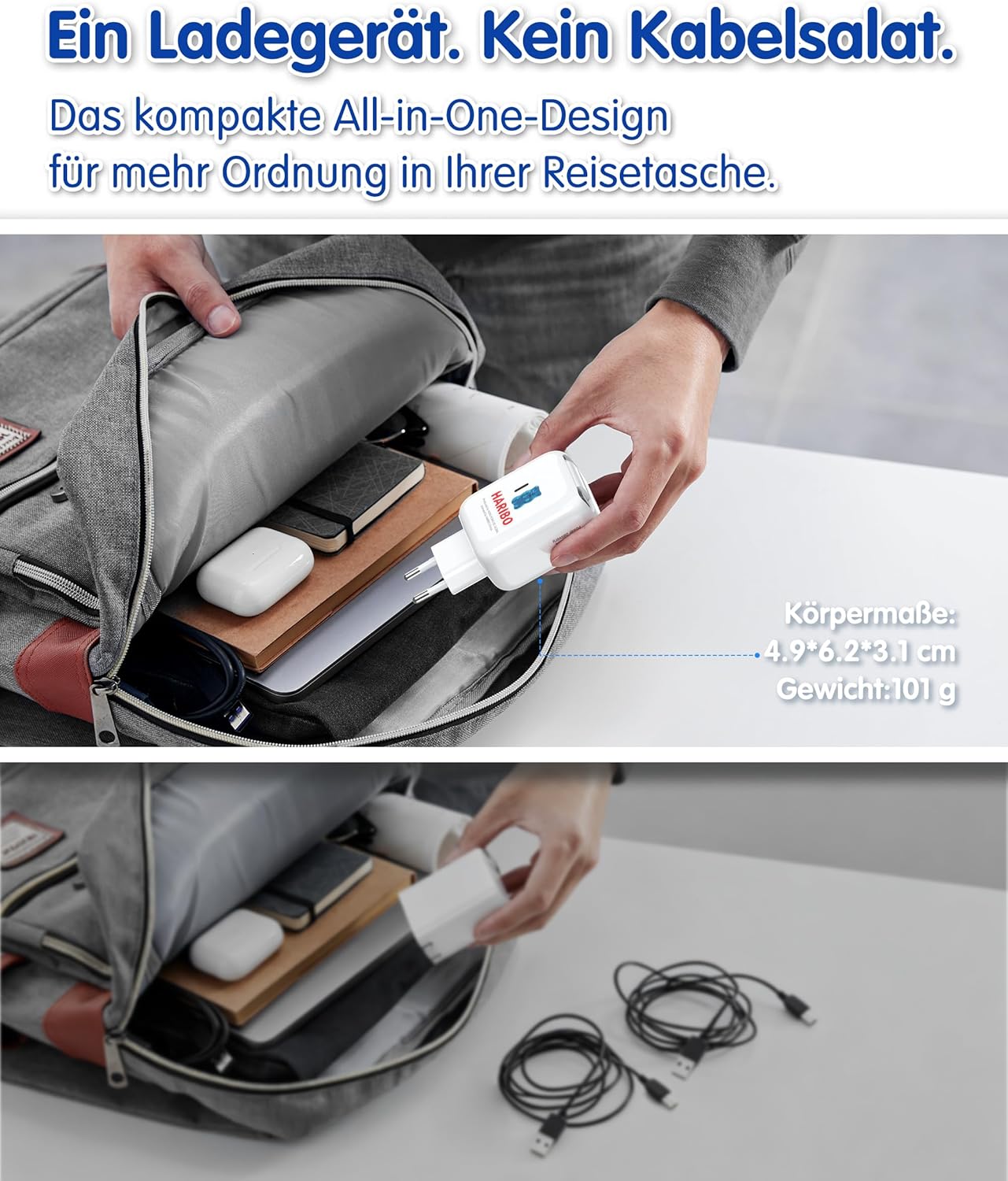 Thumbnail 4 de HARIBO 30W USB-C Ladegerät mit einziehbarem Kabel – GaN Netzteil mit zwei USB-C Ports