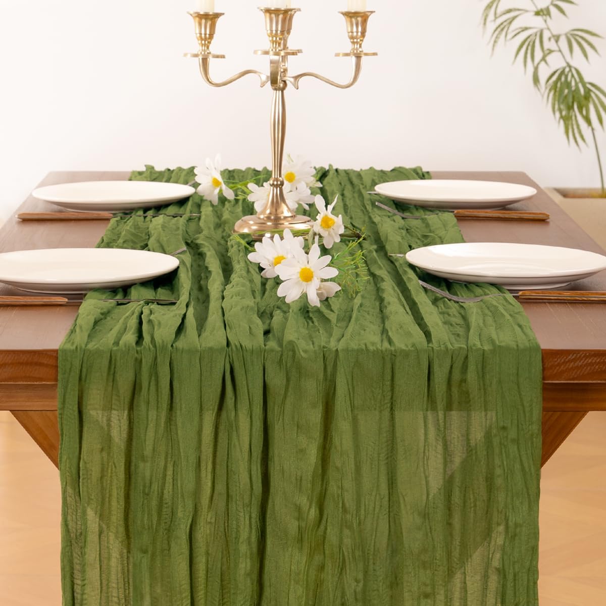 Thumbnail 4 de Socomi 120-inch Olive Green Cheesecloth Table Runner 🏺