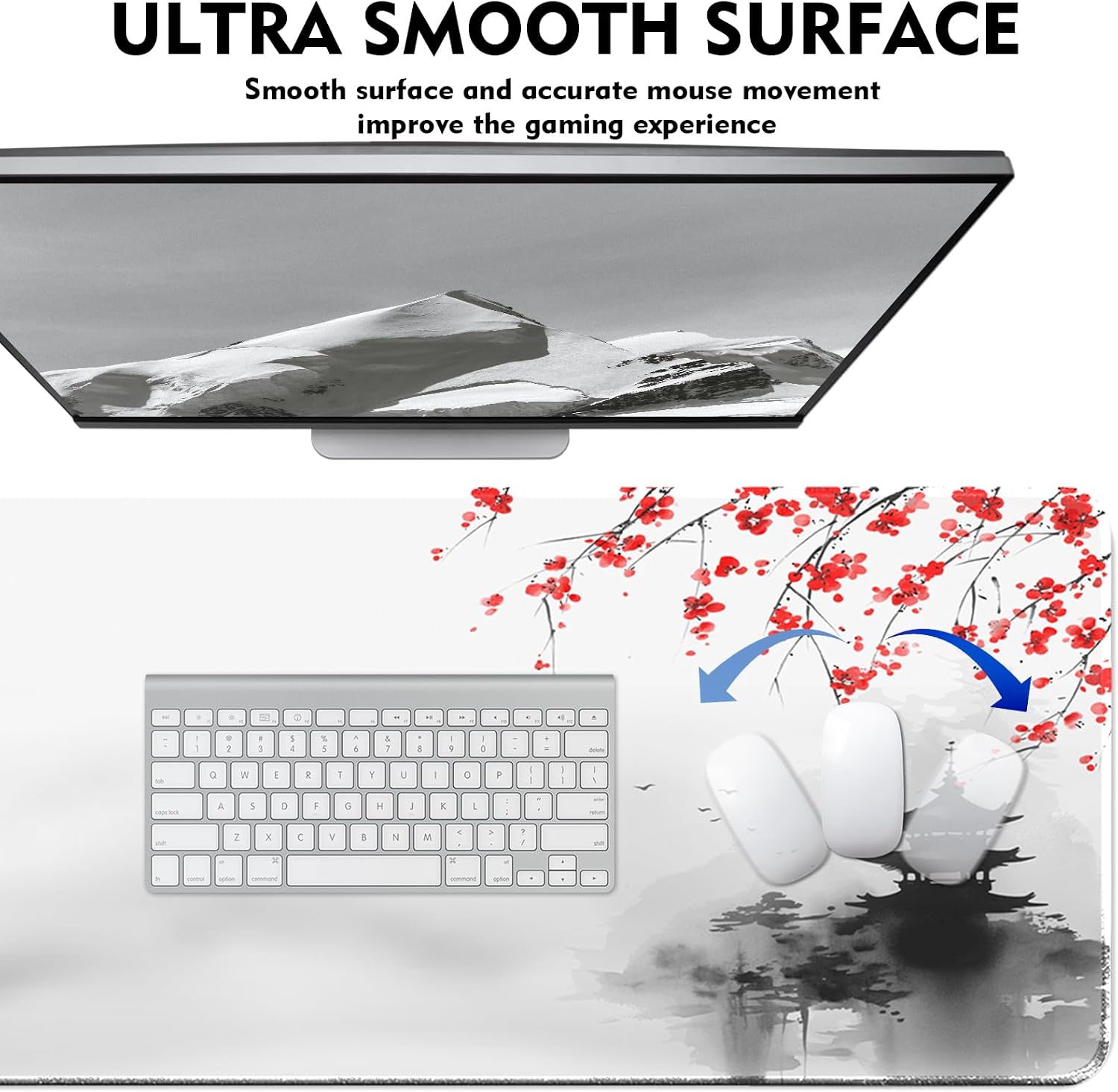 Detalle de Giecy Tapis de souris gaming XXL 800 x 300 mm « Cascade Zen » avec base antidérapante