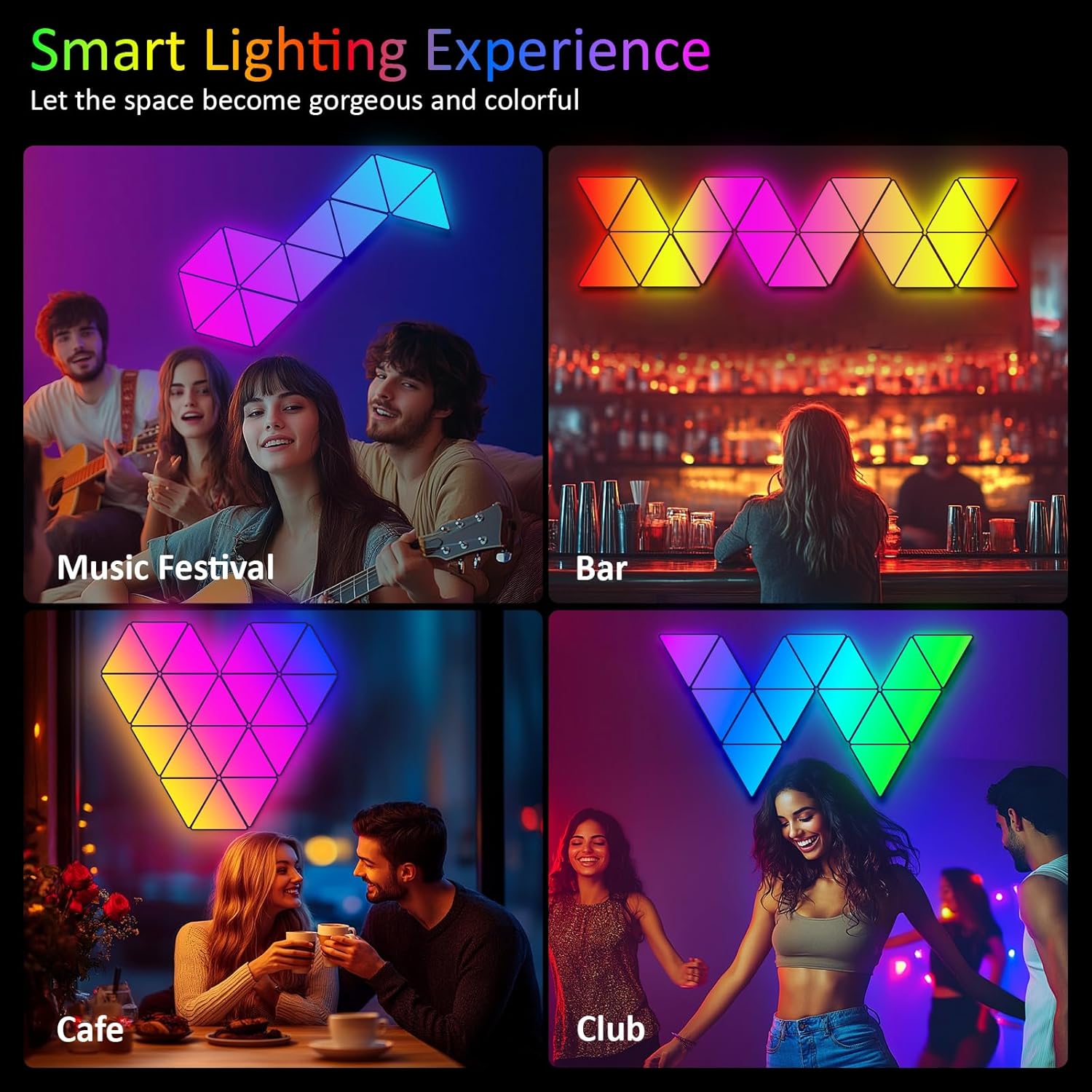 Thumbnail 4 de Lámparas LED RGB triangulares 8 paneles, control remoto y app