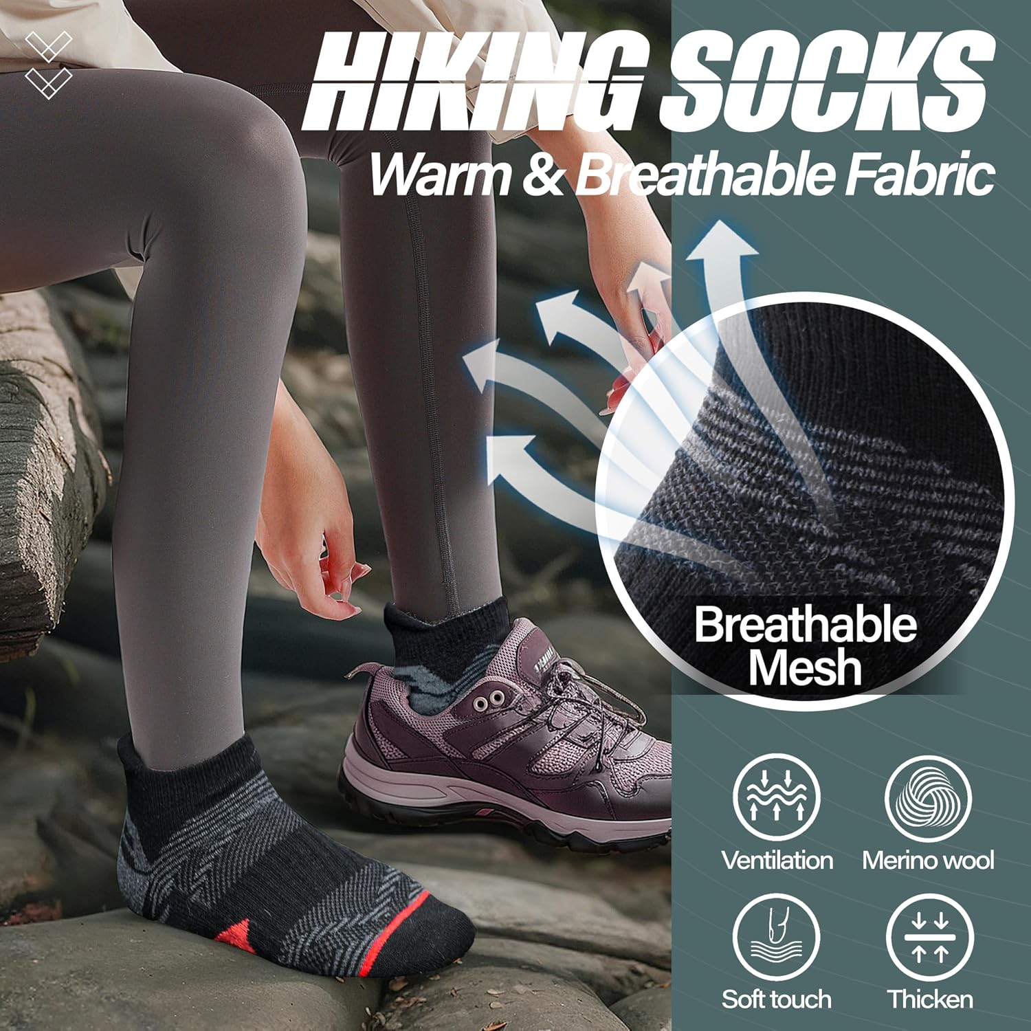 Thumbnail 6 de ANTSANG No Show Merino Wool Ankle Socks (6-Pack) for Hiking, Running & Everyday Wear