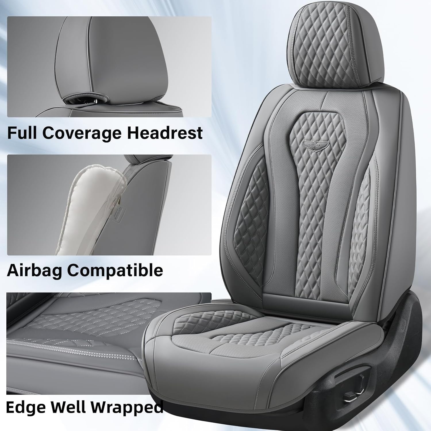 Thumbnail 2 de Coverado Full Set Car Seat Covers in Gray — Universal Fit, Waterproof, Front & Rear