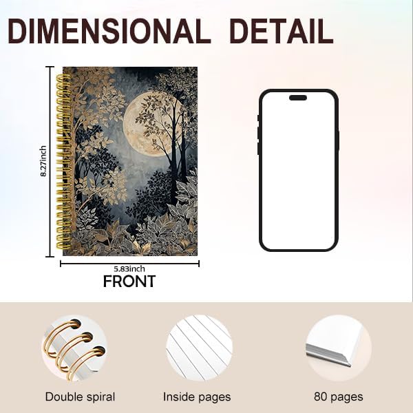 Detalle 2 de Wagoba Full Moon Forest Spiral Hardcover Notebook, 80 Pages, 5.5 x 8.3 in