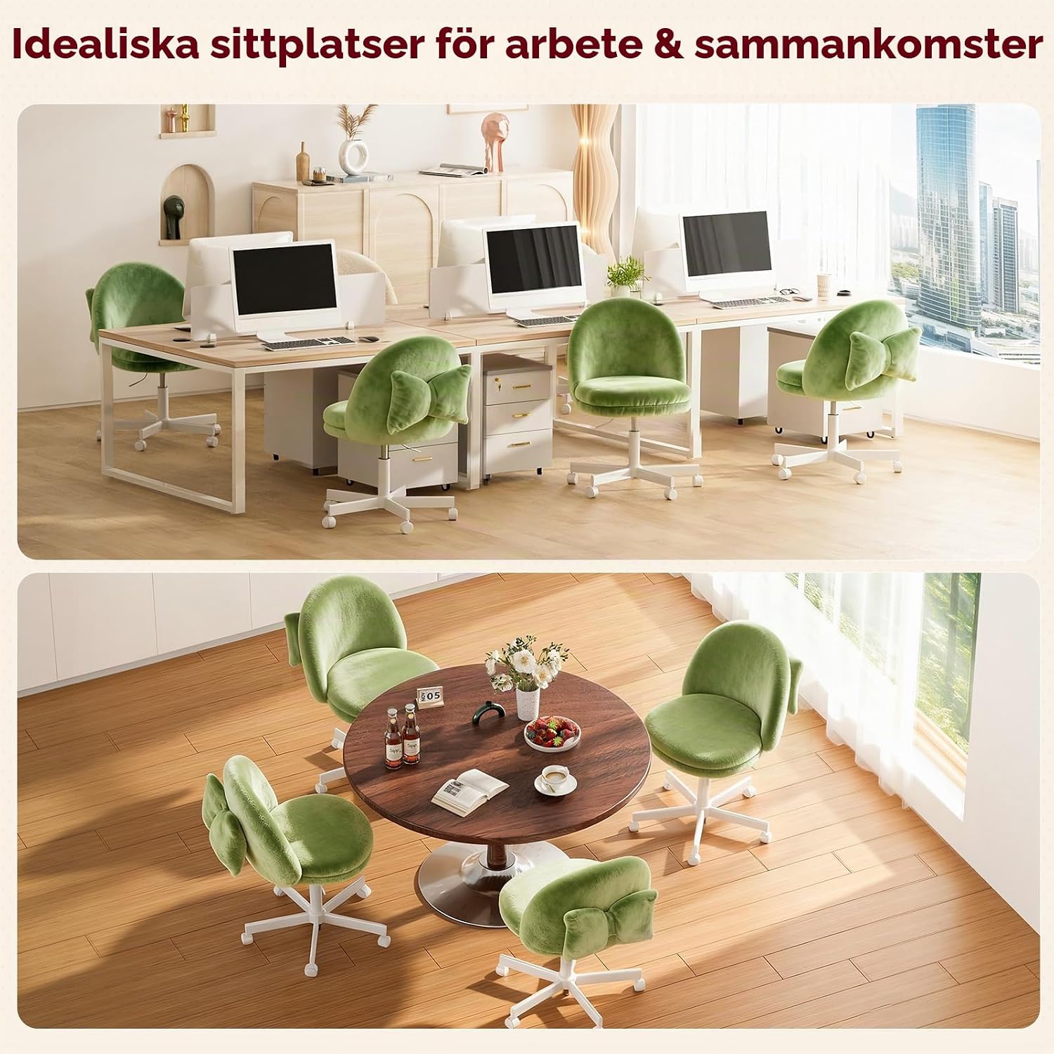 Detalle de COMHOMA CH710-BE kontorsstol i grön sammet, höjdjusterbar och utan armstöd
