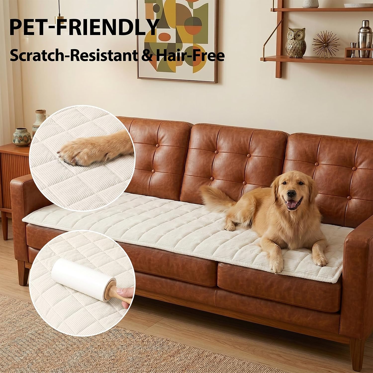 Detalle de Fixwal SO-UDSW-PLK4 Corduroy Dog Couch Cover, 27.6" x 59", Off White