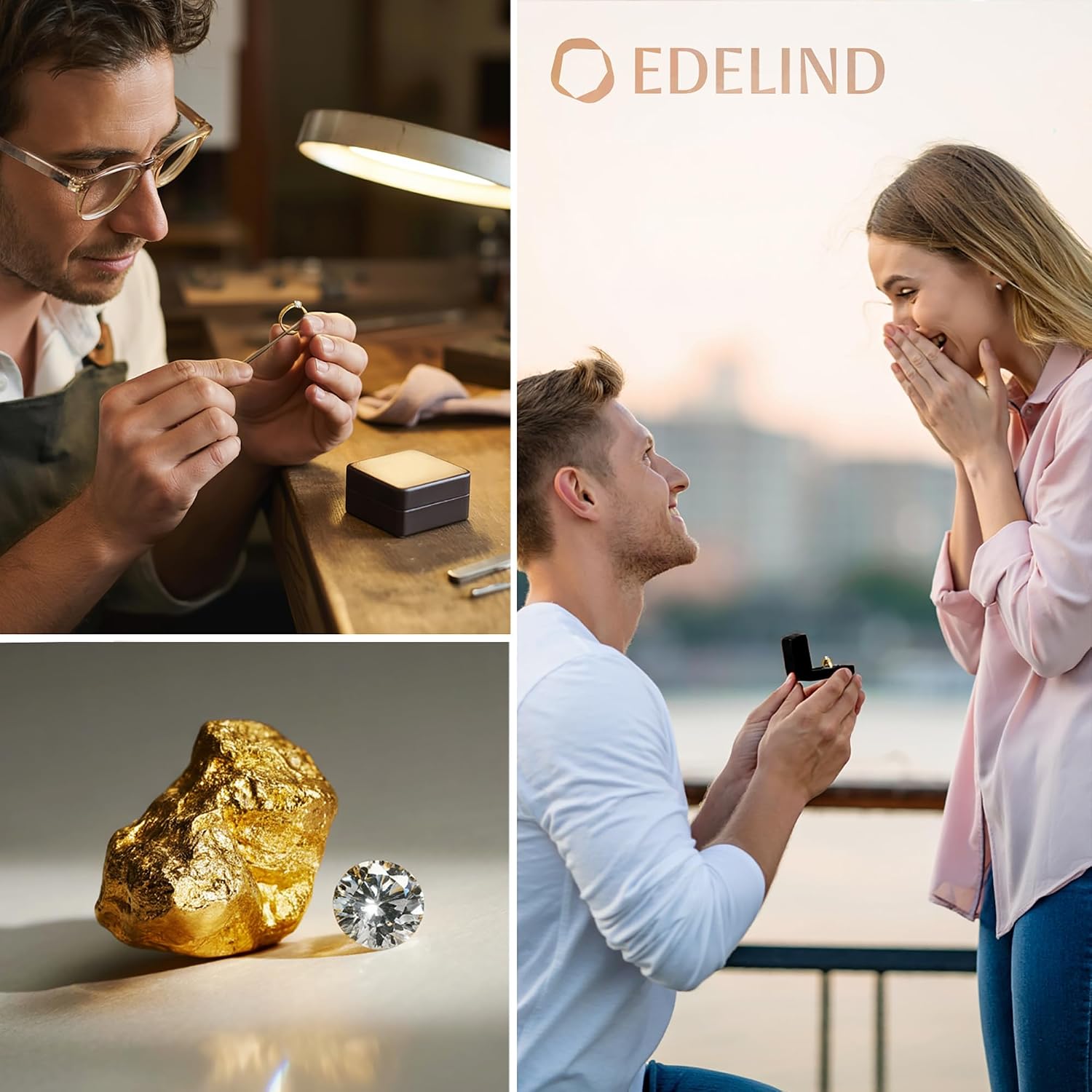 Detalle 2 de EDELIND Anello di fidanzamento in oro 18k con diamante certificato GIA (0.3 ct) – Simbolo d’amore