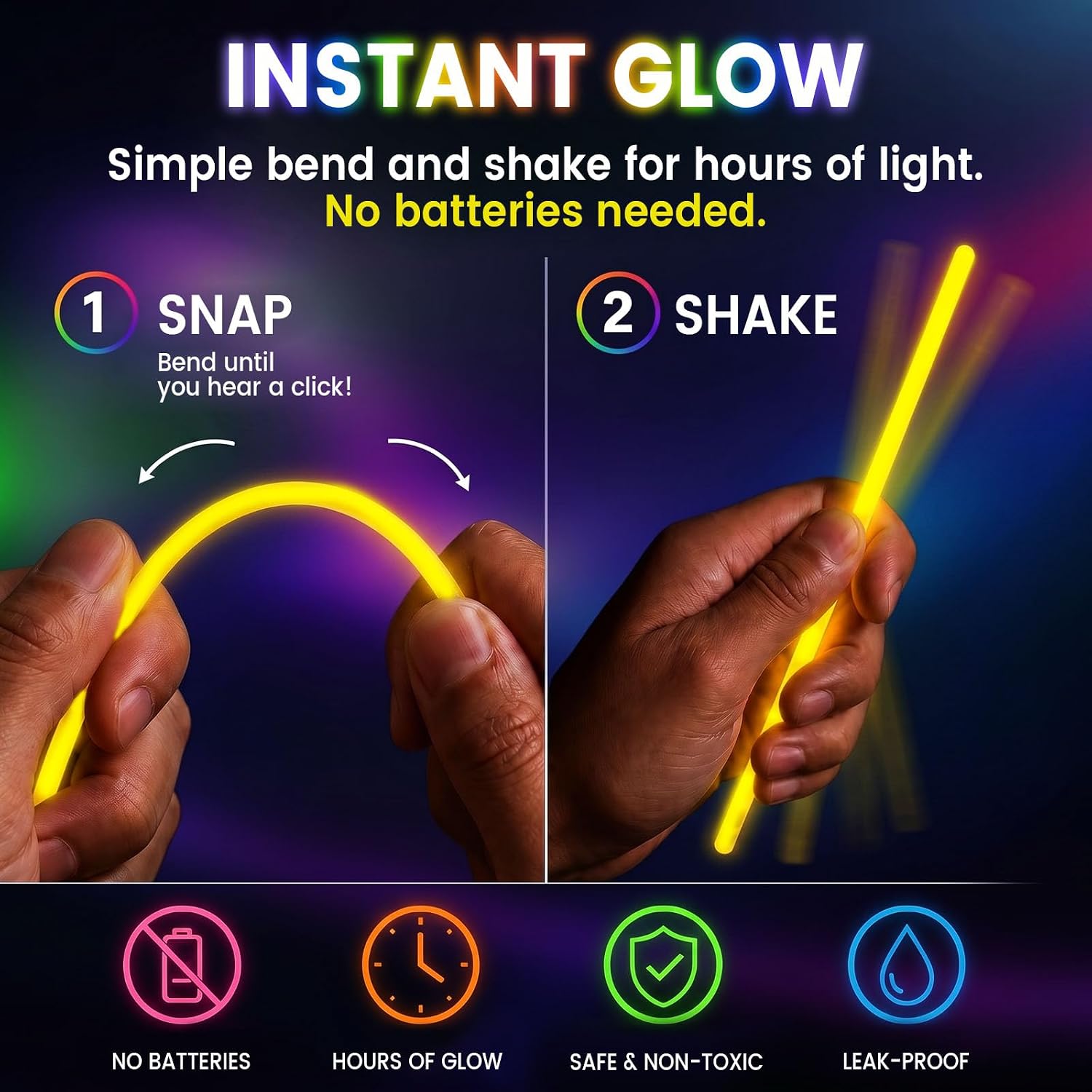Detalle de LovesTown 8-Inch Glow Sticks, 500-Count Party Pack with Connectors