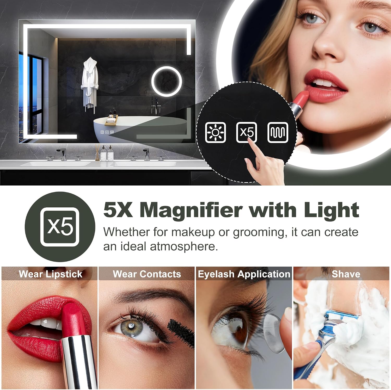 Thumbnail 1 de S'bagno Schminkspiegel 120x70 cm mit Beleuchtung, Touch-Sensor, Dimmfunktion & IP44