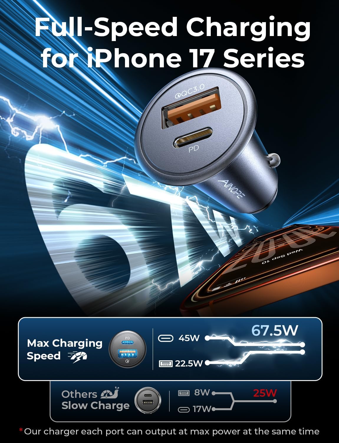 Thumbnail 1 de AINOPE 67.5W Car Charger USB-C Fast Charging 🔌