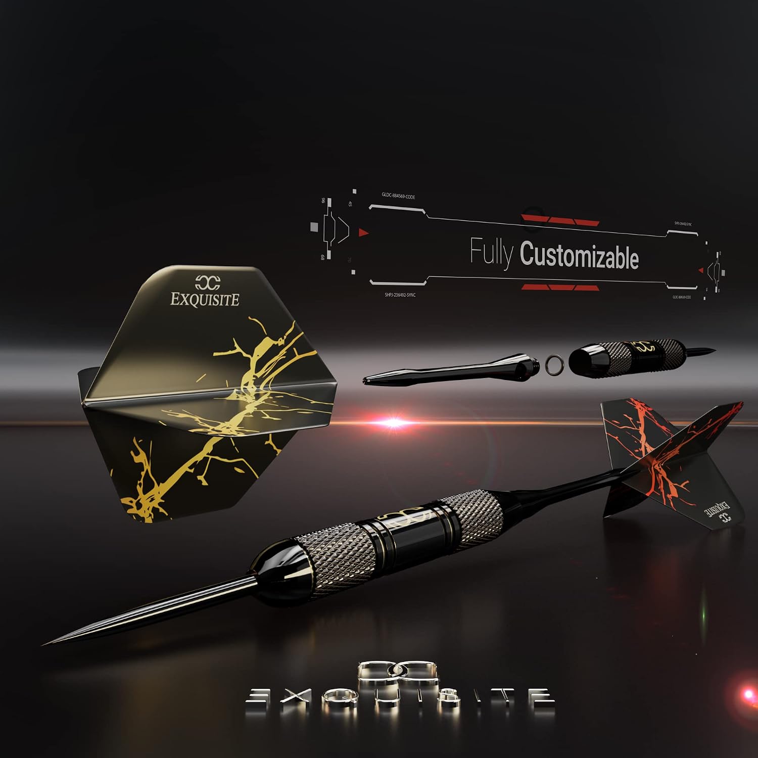 Detalle de CC-Exquisite Professional Steel Tip Darts Set – 6 × 22g with Customisable Barrel, Shaft and Flight Configurations
