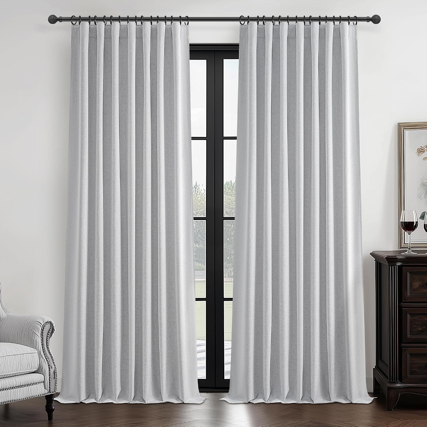 Detalle de QJmydeco Linen Blackout Curtains, 120-Inch, Light Grey, 2 Panels