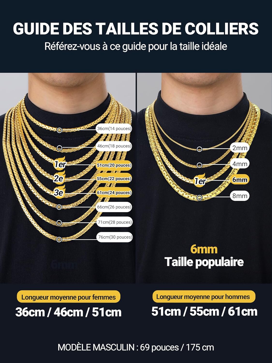 Thumbnail 5 de PROSTEEL Chaine Acier Inoxydable plaqué or - 2/4/6/8 mm, longueur 36 à 76 cm