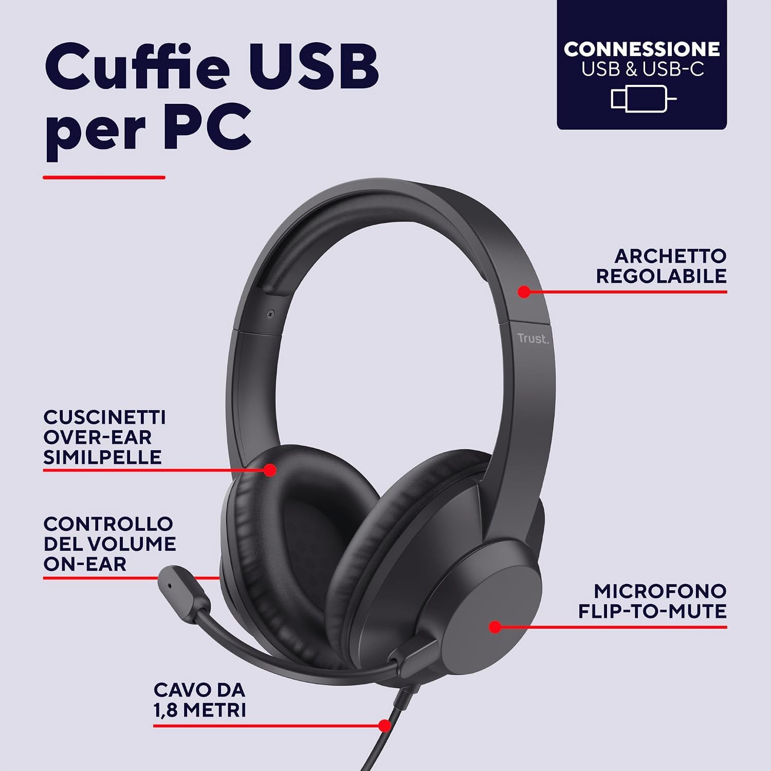 Thumbnail 1 de Trust Roha II Max USB Cuffie con Microfono