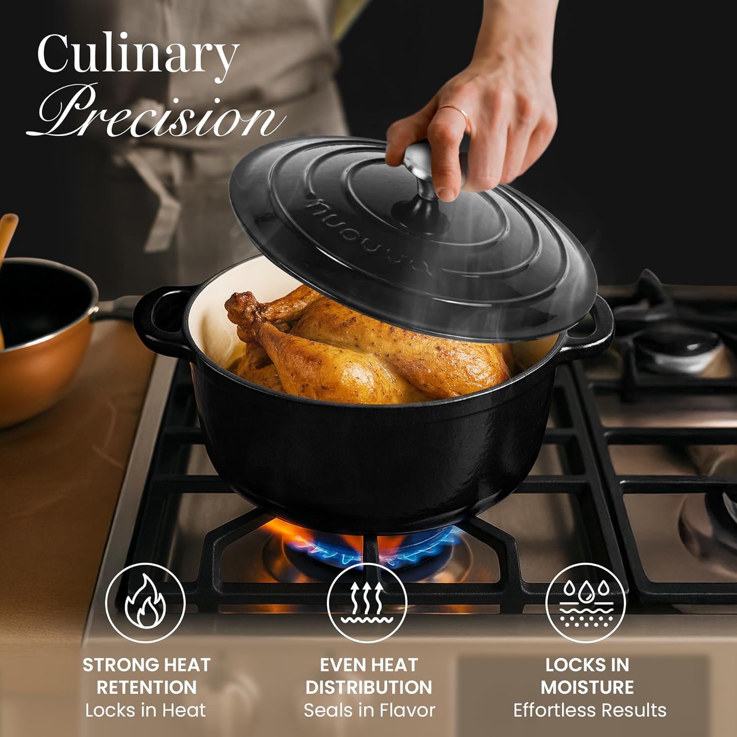 Thumbnail 5 de Nuovva enamelled cast iron Dutch oven with lid, 7.3 quart (30cm) black casserole pot