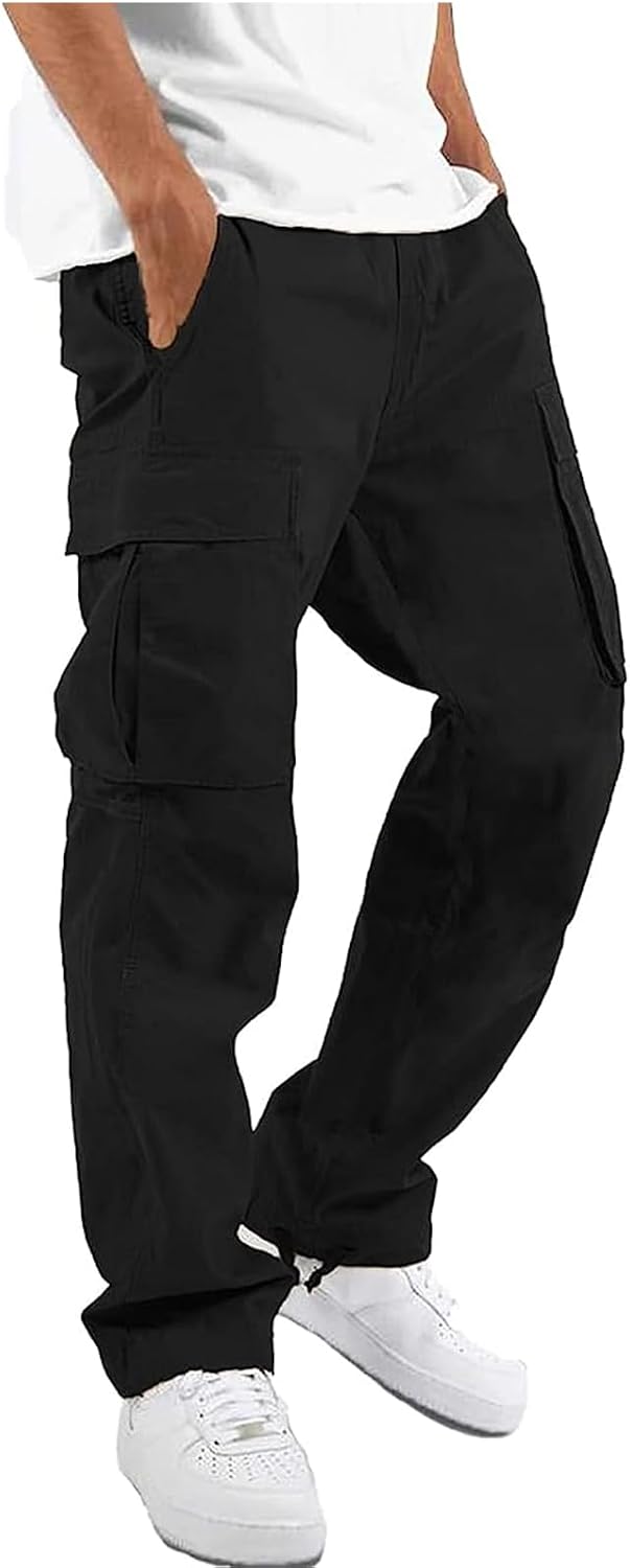 Detalle de HUNGSON Men’s Cargo Pants with Drawstring Waist, Relaxed Fit Hiking Joggers